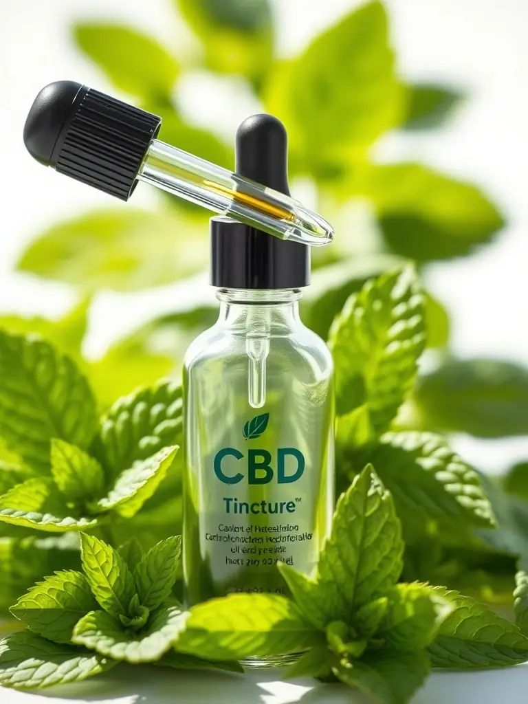 A close-up shot of a bottle of Organic CBD Oil 1500mg, highlighting its clear glass and the rich amber liquid inside, with a focus on the earthy tones and green leaf design on the label, emphasizing its organic nature.